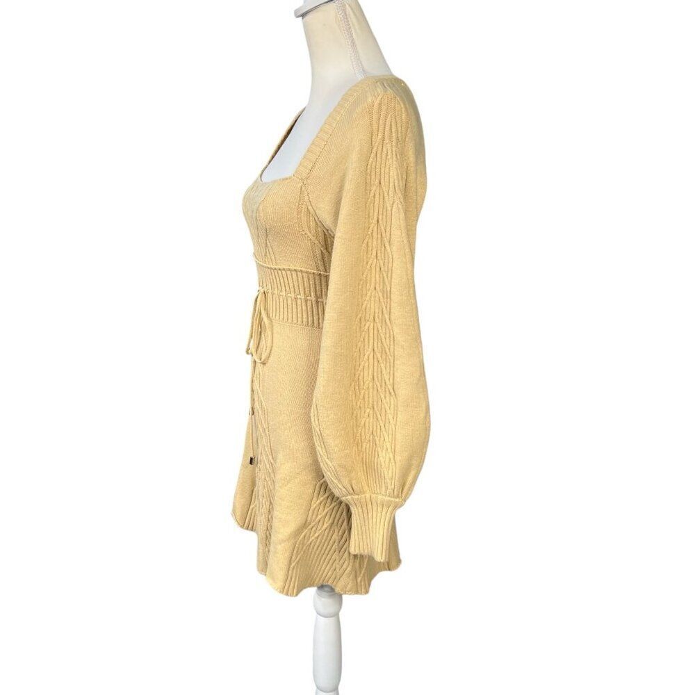 Free People Emmaline Balloon Sleeve Square Neck Sweater Mini Dress Yellow Sz XS - Picture 2 of 8